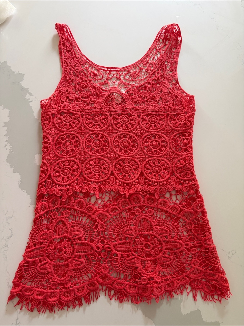 Saint Tropez West Crochet Lace Tank Top - Coral Size Small
